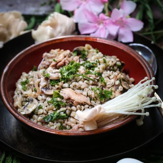 barley and three mushroom salad