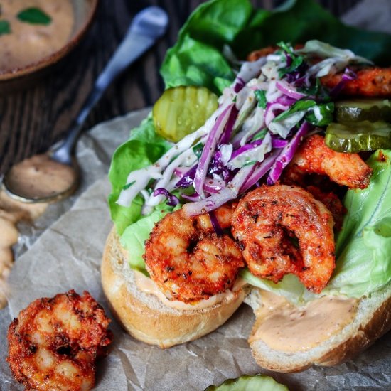 seared shrimp po’ boys