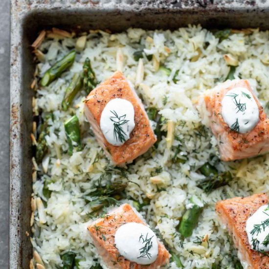 Sheet Pan Salmon and Rice