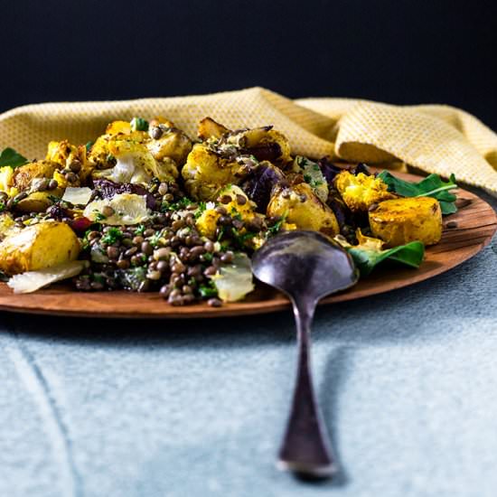 Potato, cauliflower and lentil sala