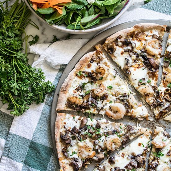 GF Garlic Shrimp & Mushroom Pizza