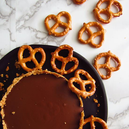 Pretzel Crusted Dark Chocolate Tart