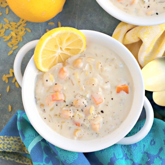 Creamy Lemon Orzo Soup (Vegan)