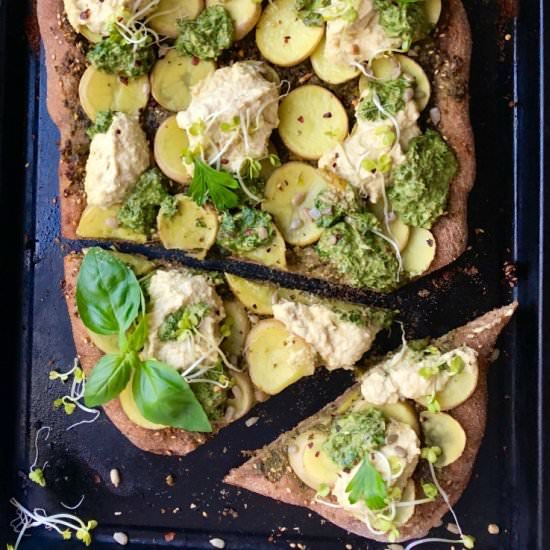 Garden Pesto Potato Pizza (vegan)