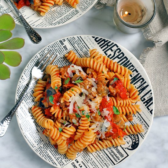 Fusilli with Sausage and Eggplant