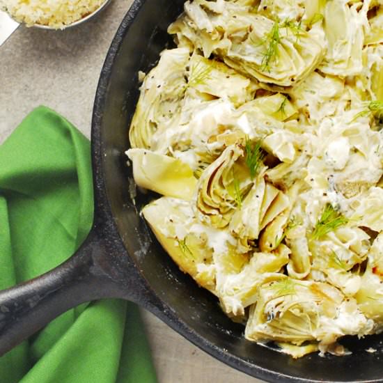 Goat Cheese Baked Artichoke Hearts