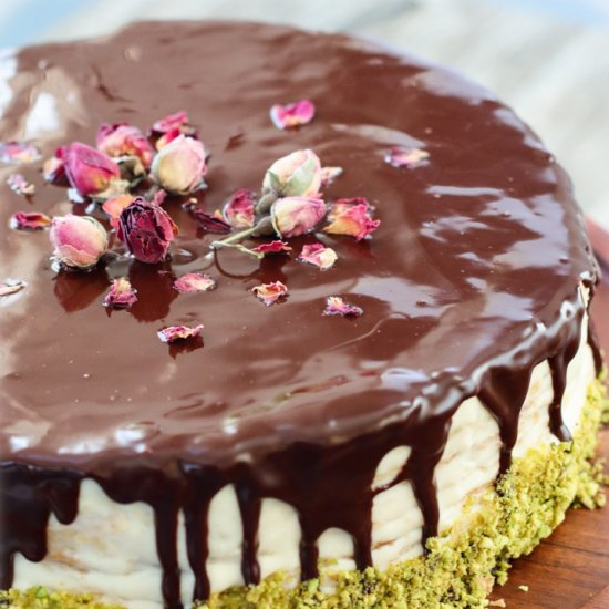 PISTACHIO ROSE RUSSIAN NAPOLEON CAKE