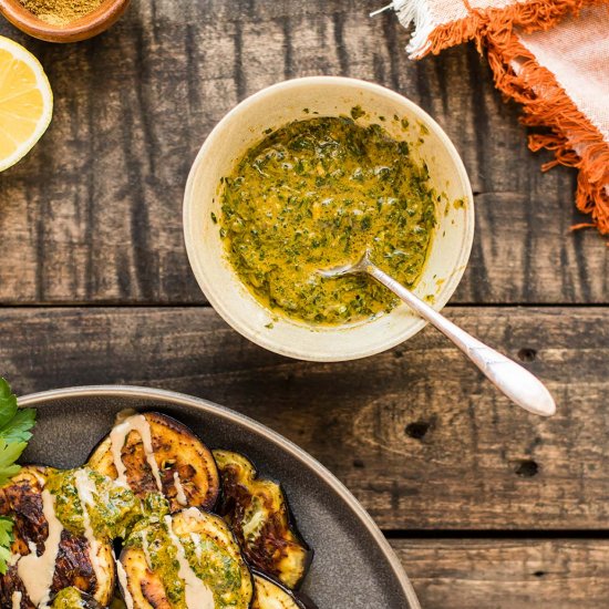 Roasted Eggplant w/ Charmoula Sauce