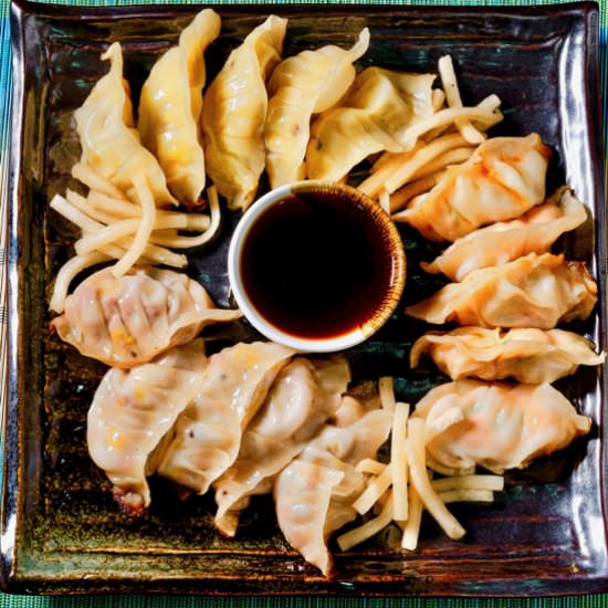 Gyoza variations. Ponzu. Daikon.