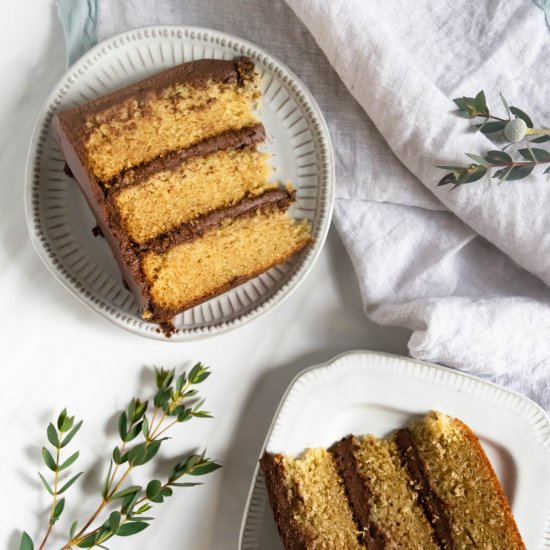 Yellow Cake with Chocolate Ganache