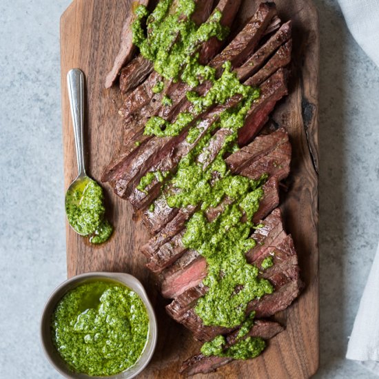 Grilled Flank Steak & Spinach Pesto