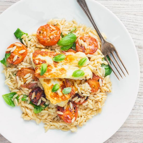 Halloumi and Tomato Orzo Salad