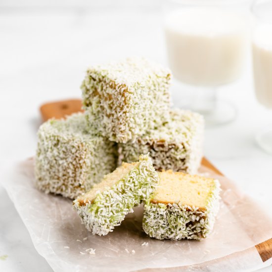 White Chocolate Matcha Lamingtons