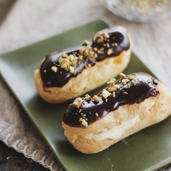 Chocolate Pistachio Eclairs