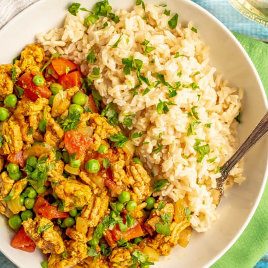 Curry ground turkey with rice