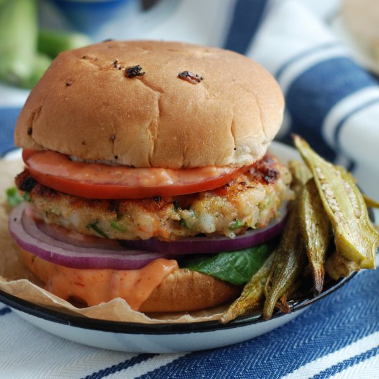 Shrimp Burgers with Okra Fries