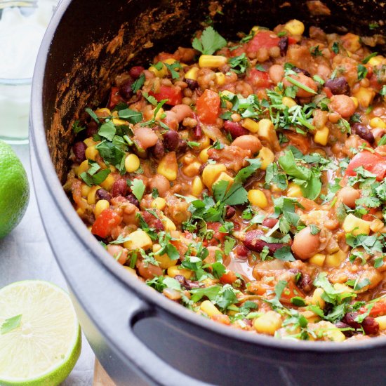 Easy Veggie Lentil & Bean Chilli