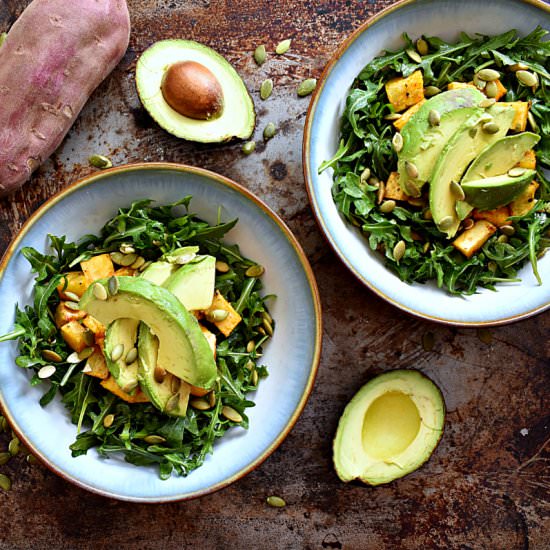 Sweet Potato Avocado Arugula Salad