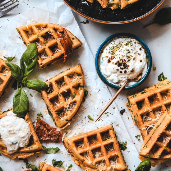 Cheesy spinach and ricotta waffles