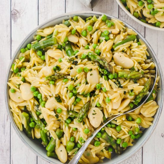 Creamy Vegan Orzo & Spring Veg