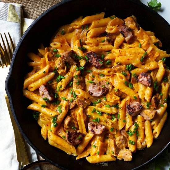 Creamy kimchi penne