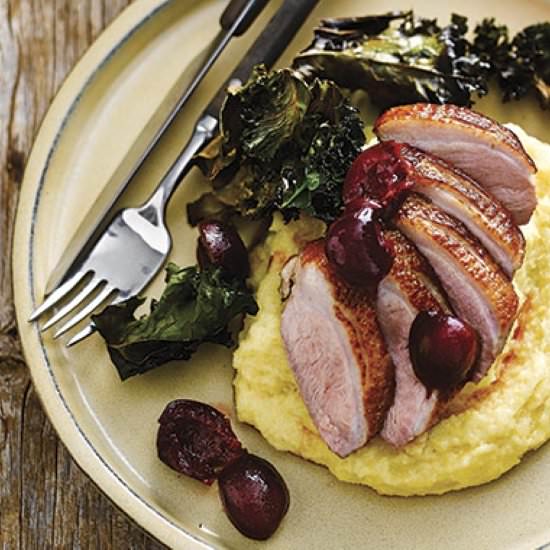 Smoked duck with sour cherry sauce