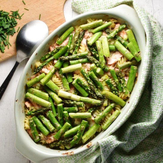 Salmon Leek Pasta Bake + Asparagus