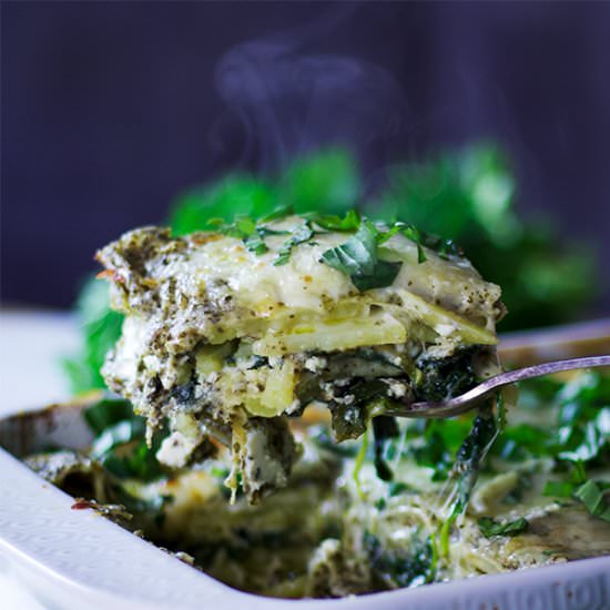 Green Tea Pesto Potato Lasagna