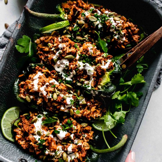 Stuffed Poblano Peppers with Crema