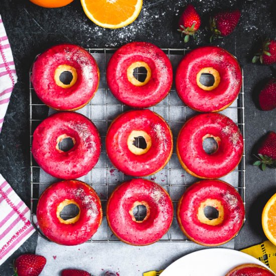 Orange Donuts with Strawberry Glaze