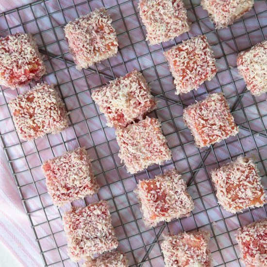 raspberry white choc lamingtons