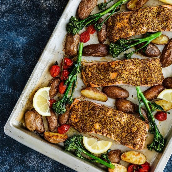 Sheet Pan Mustard Salmon Dinner