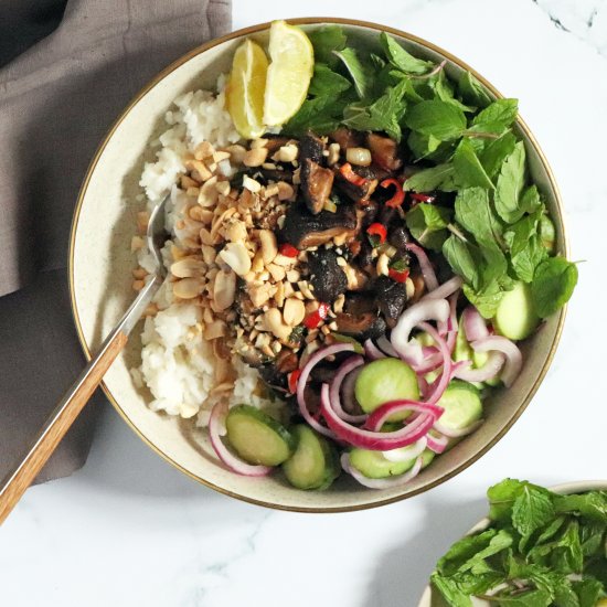 Vegan Mushroom Larb & Coconut Rice