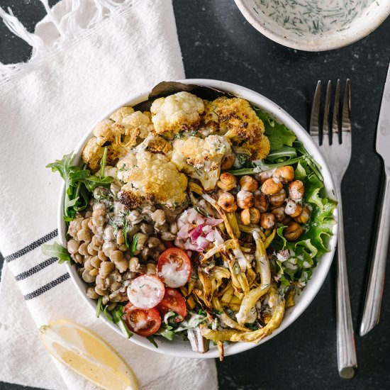 Roasted Cauliflower Lentil Bowls