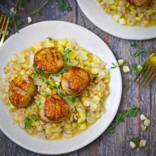 Seared Scallops with Corn Risotto