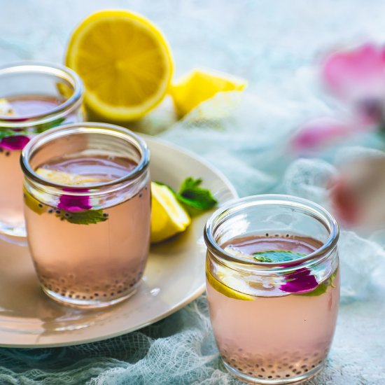 Rose lemonade with basil seeds