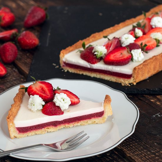 Strawberry Basil Panna Cotta Tart