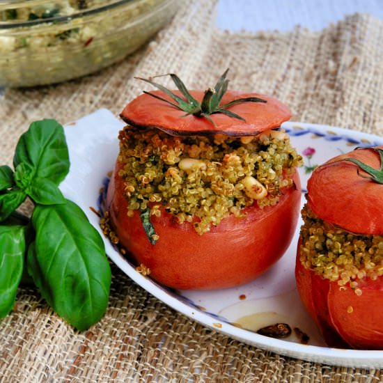 Pesto Quinoa Stuffed Tomatoes