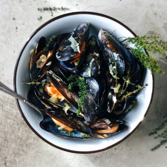 Mussels with leeks and thyme