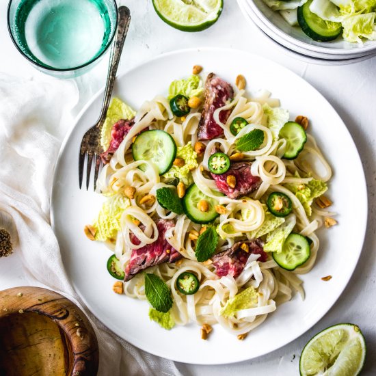 cool steak and noodle salad