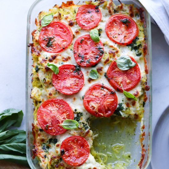 Pesto Chicken Spaghetti Squash Bake