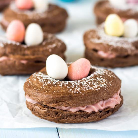 Cocoa Raspberry Choux Pastry Donuts