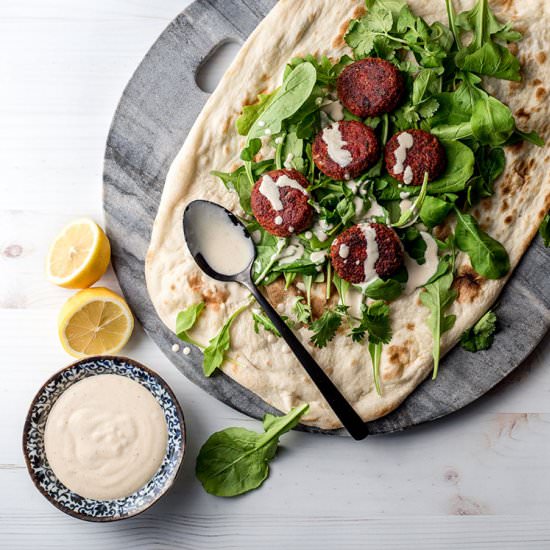 Beetroot falafel with tahini sauce