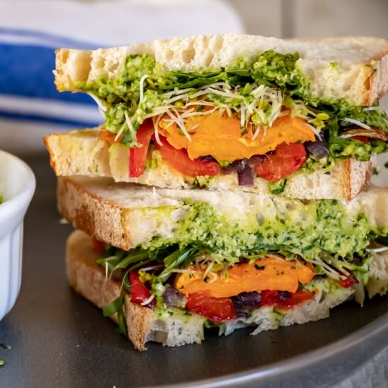 Roasted Veggies with Pesto Sandwich