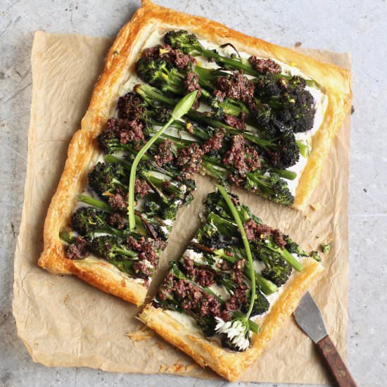 purple sprouting broccoli tart