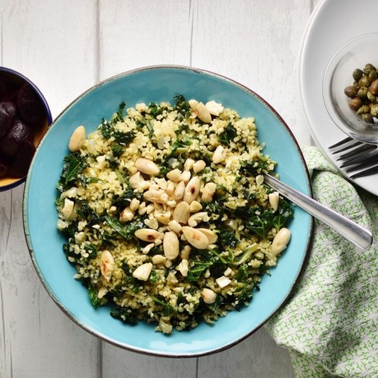 Bulgur Wheat with Kale + Shallots