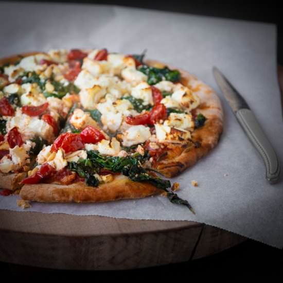 Vegetarian spinach feta pizza