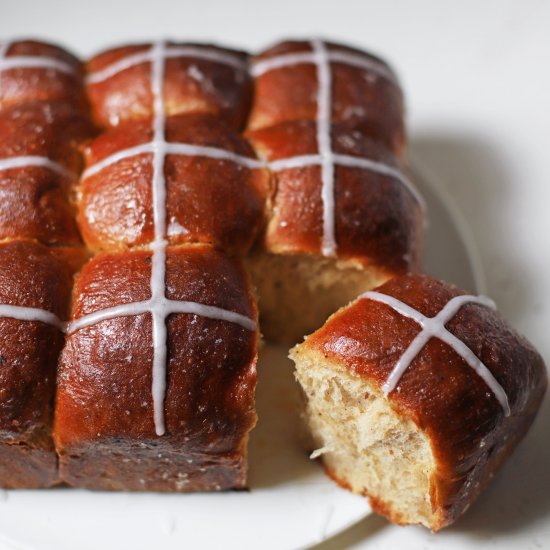 orange blossom banana hot cross bun