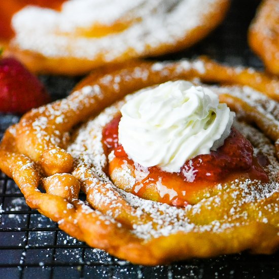 Funnel Cake with Strawberry Sauce