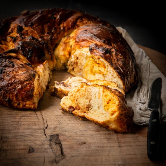 Three dough sweet bread wreath